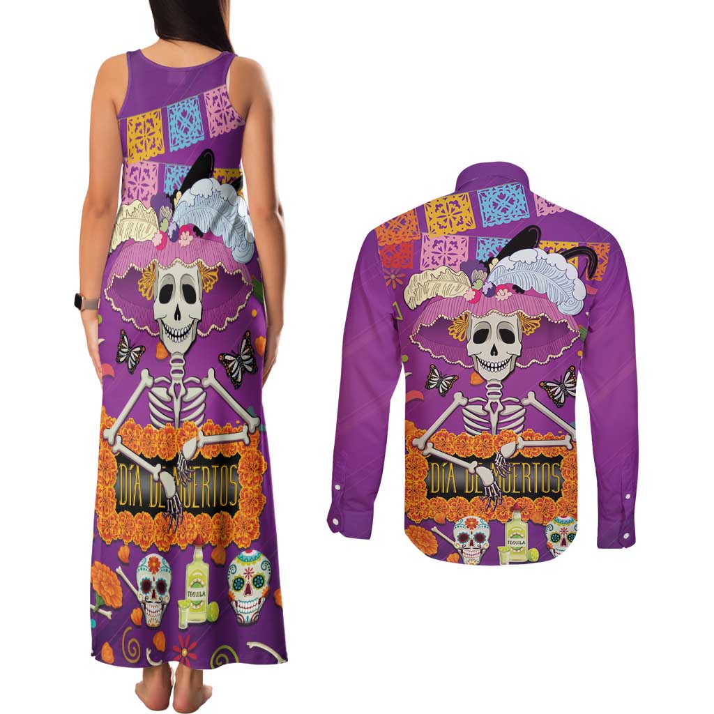 Dia De Muertos Mexico Couples Matching Tank Maxi Dress and Long Sleeve Button Shirt La Calavera Catrina - Wonder Print Shop
