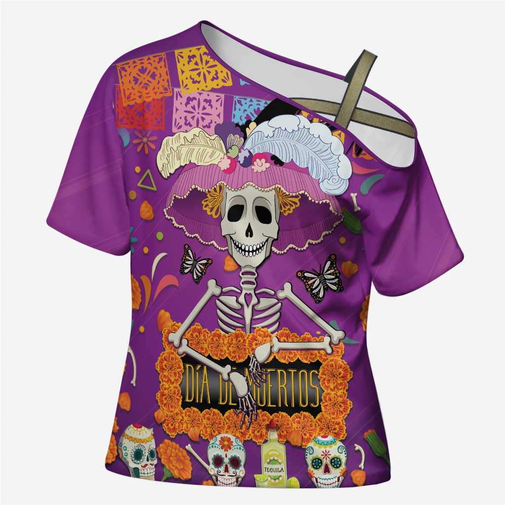 Dia De Muertos Mexico Cross Shoulder Shirt La Calavera Catrina - Wonder Print Shop