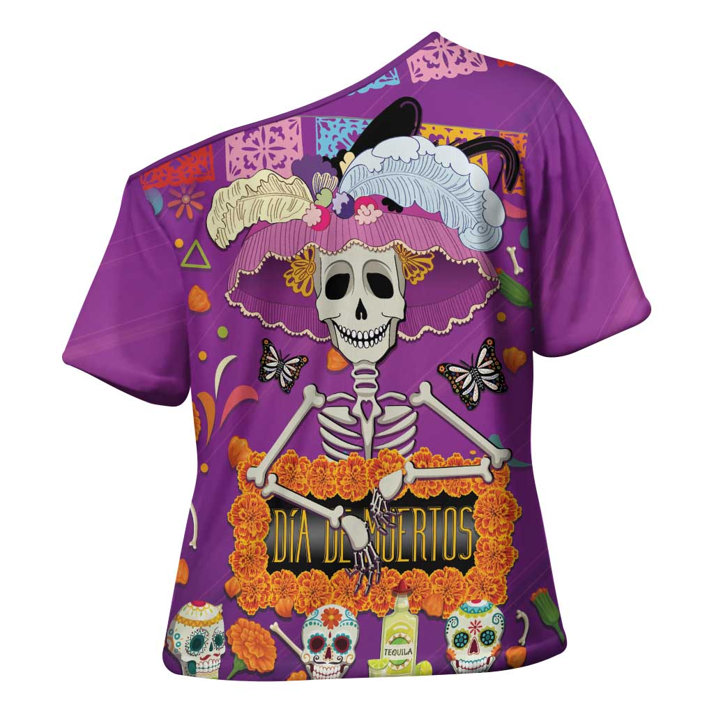 Dia De Muertos Mexico Cross Shoulder Shirt La Calavera Catrina - Wonder Print Shop