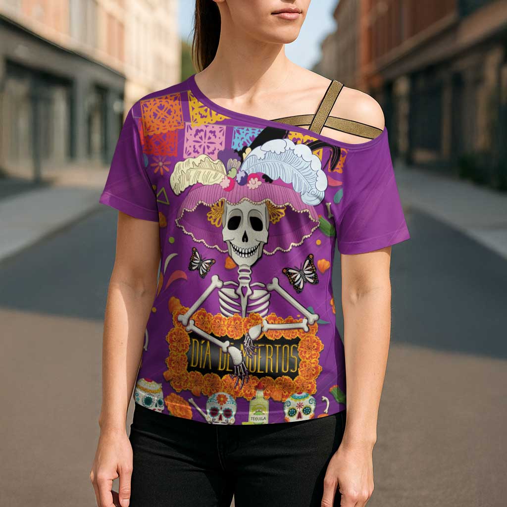 Dia De Muertos Mexico Cross Shoulder Shirt La Calavera Catrina - Wonder Print Shop