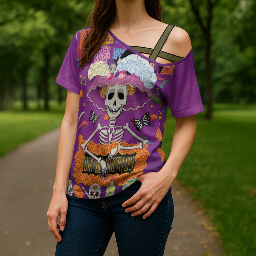 Dia De Muertos Mexico Cross Shoulder Shirt La Calavera Catrina - Wonder Print Shop