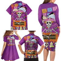 Dia De Muertos Mexico Family Matching Long Sleeve Bodycon Dress and Hawaiian Shirt La Calavera Catrina - Wonder Print Shop