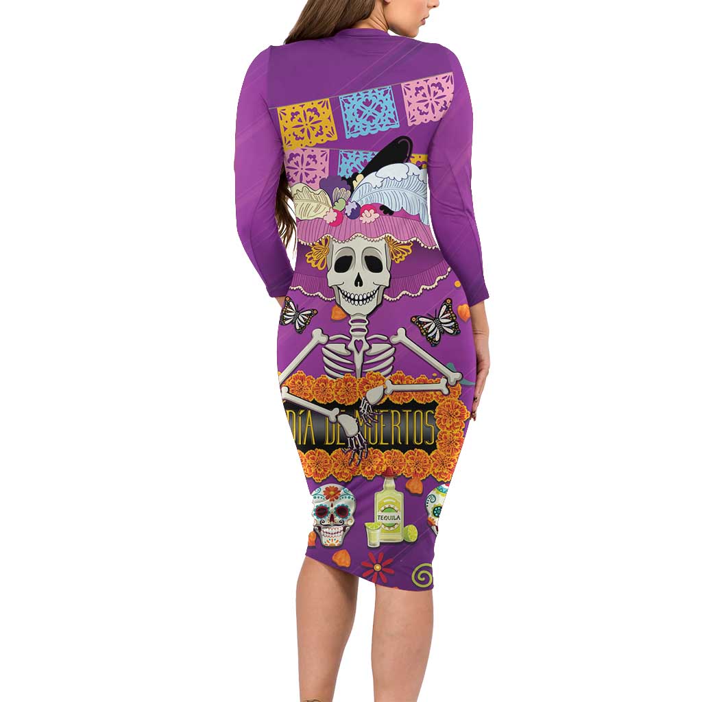 Dia De Muertos Mexico Family Matching Long Sleeve Bodycon Dress and Hawaiian Shirt La Calavera Catrina - Wonder Print Shop