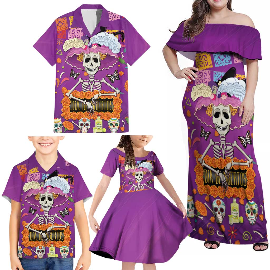 Dia De Muertos Mexico Family Matching Off Shoulder Maxi Dress and Hawaiian Shirt La Calavera Catrina - Wonder Print Shop