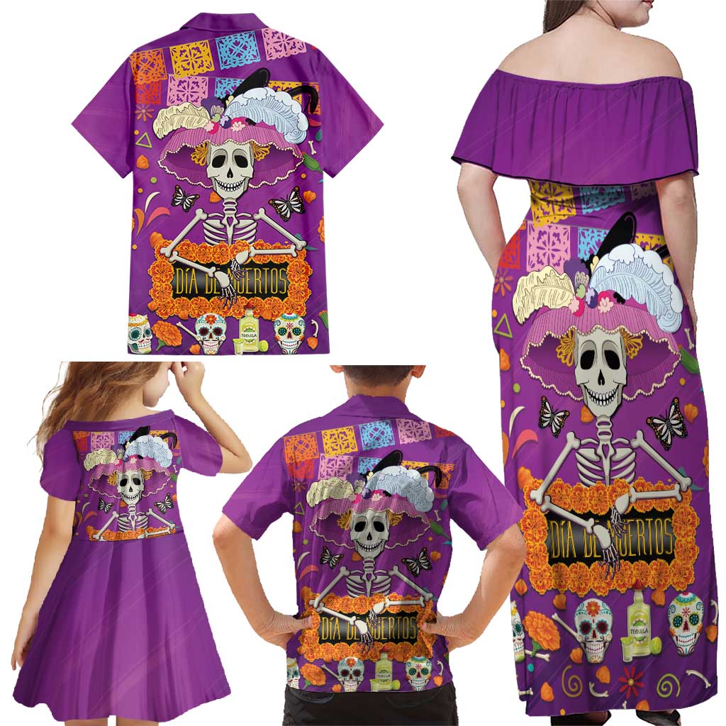 Dia De Muertos Mexico Family Matching Off Shoulder Maxi Dress and Hawaiian Shirt La Calavera Catrina - Wonder Print Shop