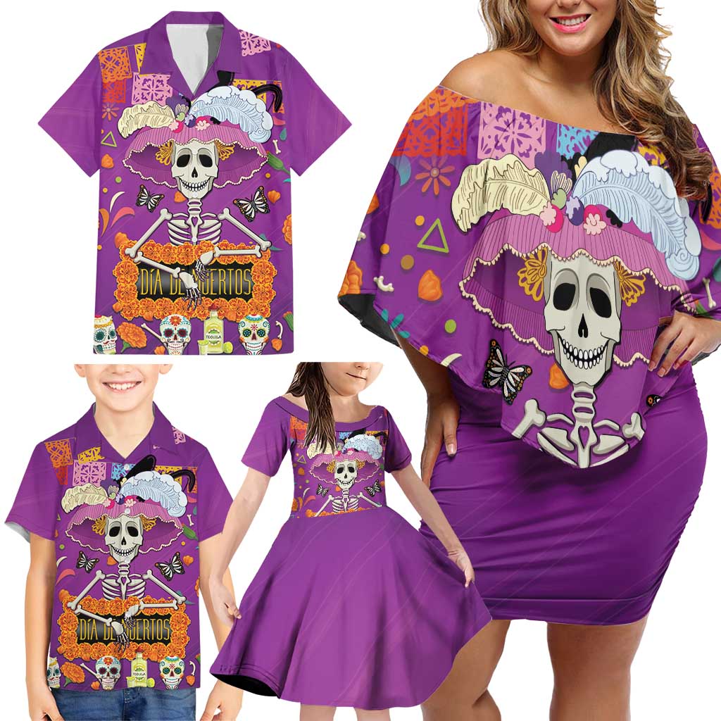 Dia De Muertos Mexico Family Matching Off Shoulder Short Dress and Hawaiian Shirt La Calavera Catrina - Wonder Print Shop