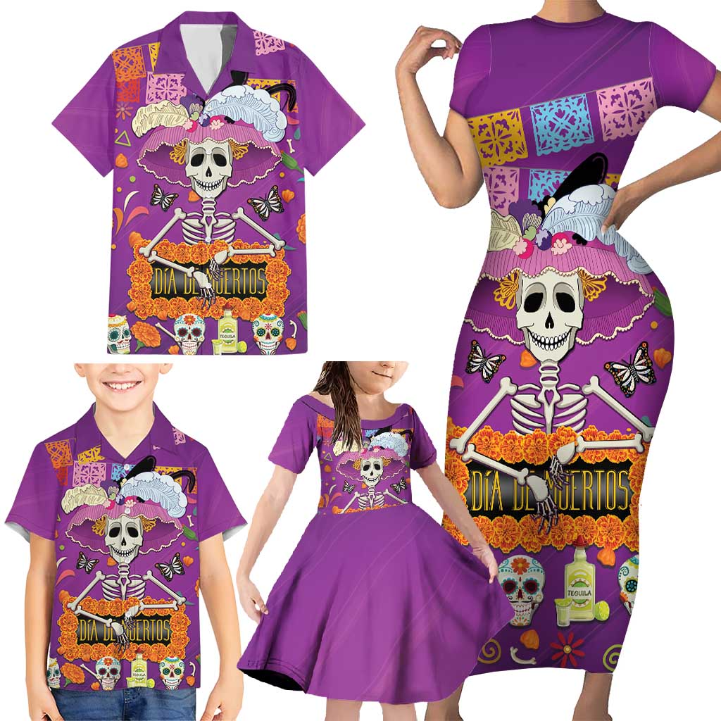 Dia De Muertos Mexico Family Matching Short Sleeve Bodycon Dress and Hawaiian Shirt La Calavera Catrina - Wonder Print Shop