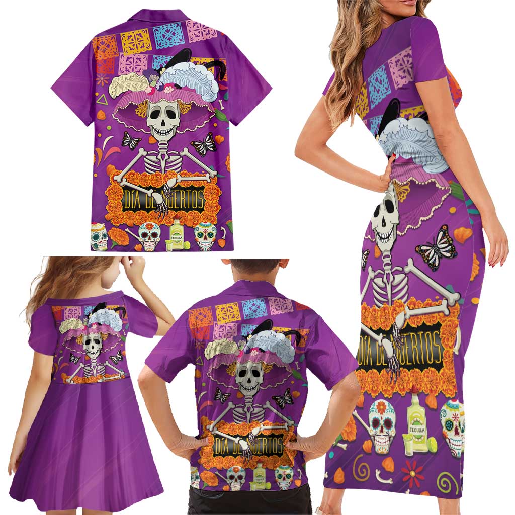 Dia De Muertos Mexico Family Matching Short Sleeve Bodycon Dress and Hawaiian Shirt La Calavera Catrina - Wonder Print Shop