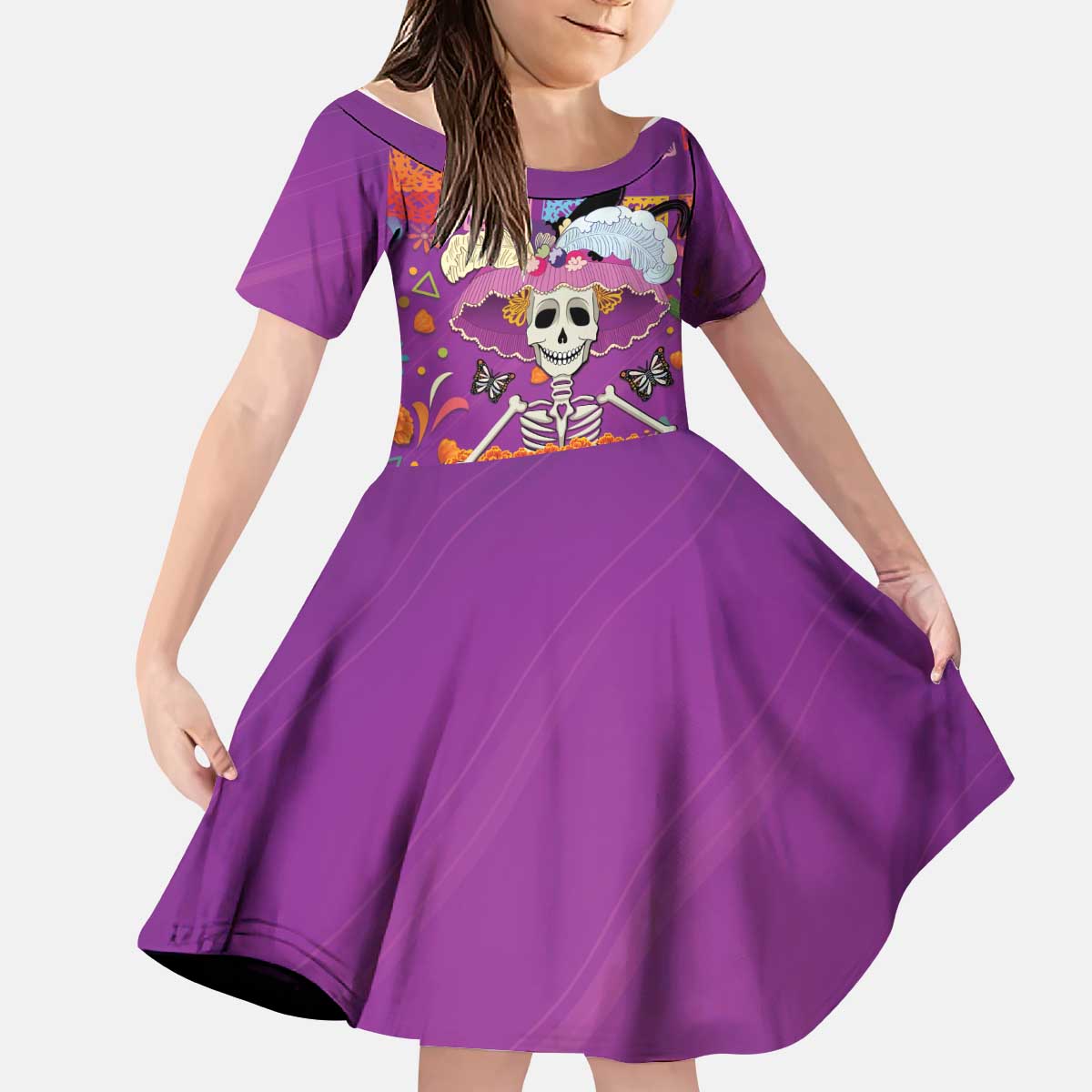 Dia De Muertos Mexico Kid Short Sleeve Dress La Calavera Catrina - Wonder Print Shop