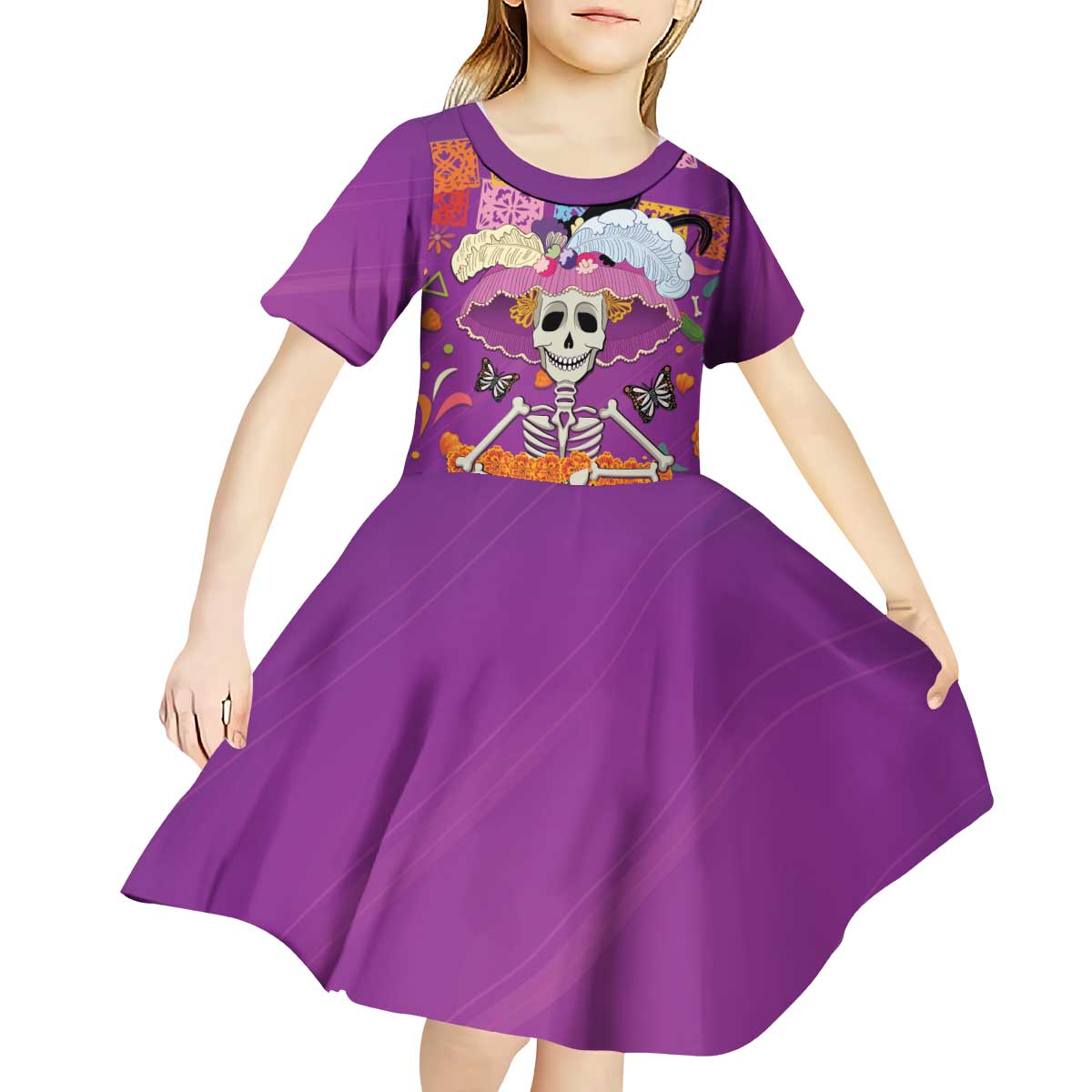 Dia De Muertos Mexico Kid Short Sleeve Dress La Calavera Catrina - Wonder Print Shop