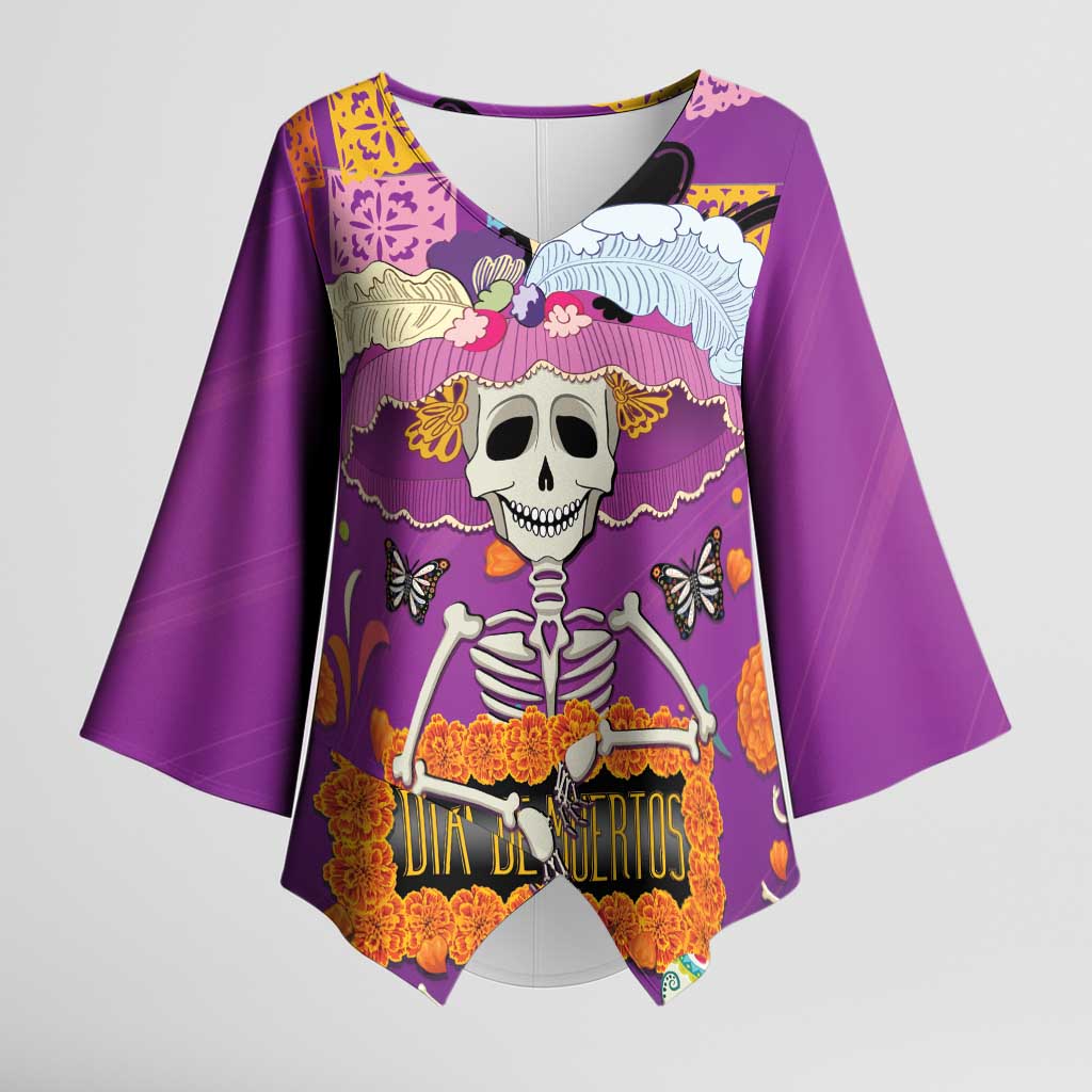 Dia De Muertos Mexico Kimono Sleeve Blouse La Calavera Catrina - Wonder Print Shop