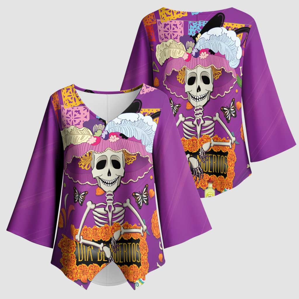 Dia De Muertos Mexico Kimono Sleeve Blouse La Calavera Catrina - Wonder Print Shop