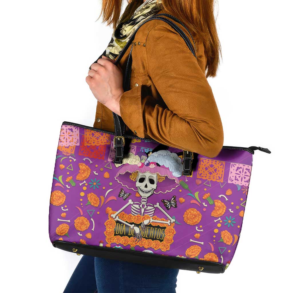 Dia De Muertos Mexico Leather Tote Bag La Calavera Catrina - Wonder Print Shop