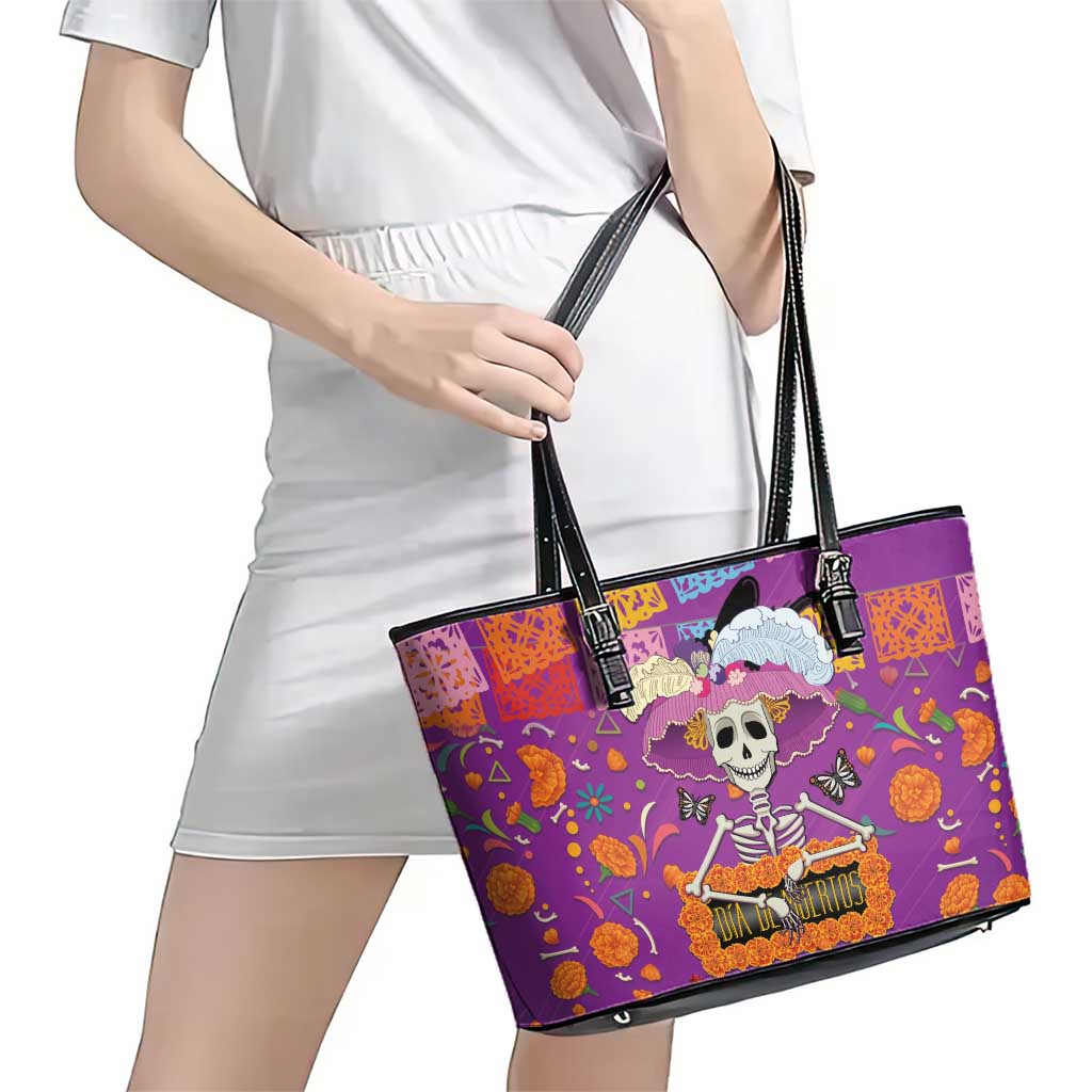 Dia De Muertos Mexico Leather Tote Bag La Calavera Catrina - Wonder Print Shop
