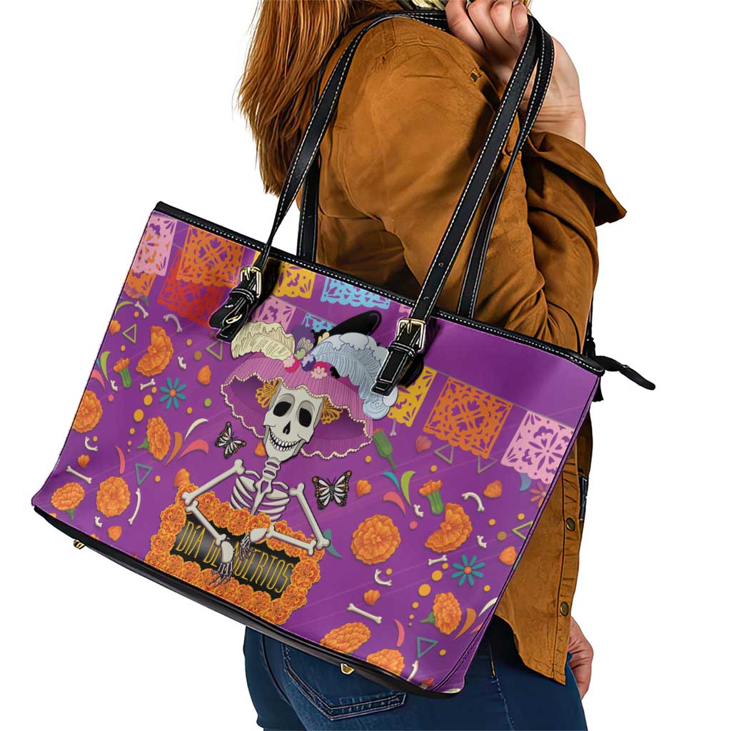 Dia De Muertos Mexico Leather Tote Bag La Calavera Catrina - Wonder Print Shop