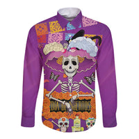 Dia De Muertos Mexico Long Sleeve Button Shirt La Calavera Catrina - Wonder Print Shop