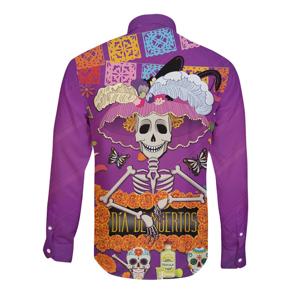 Dia De Muertos Mexico Long Sleeve Button Shirt La Calavera Catrina - Wonder Print Shop
