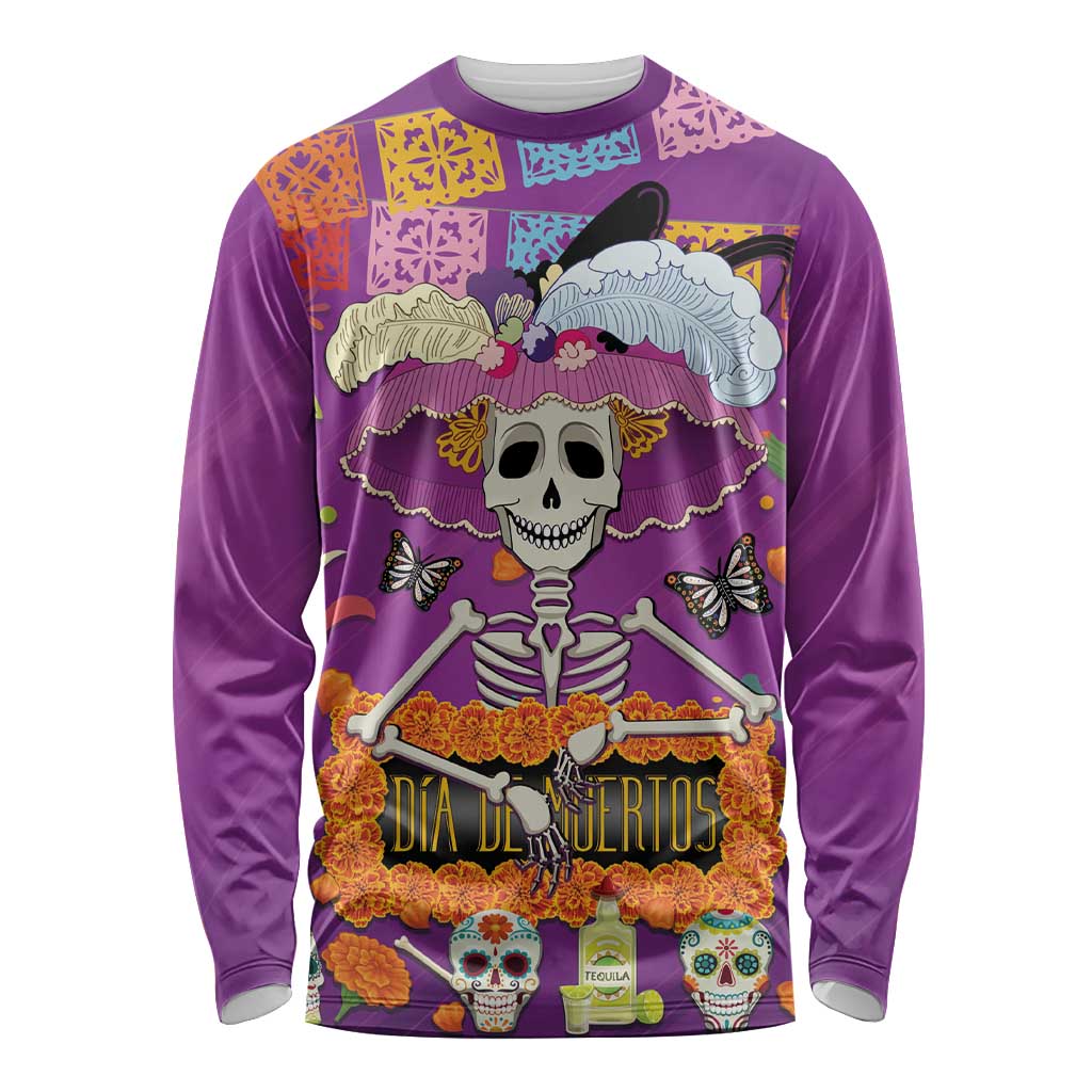 Dia De Muertos Mexico Long Sleeve Shirt La Calavera Catrina - Wonder Print Shop