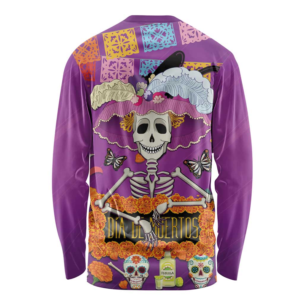 Dia De Muertos Mexico Long Sleeve Shirt La Calavera Catrina - Wonder Print Shop