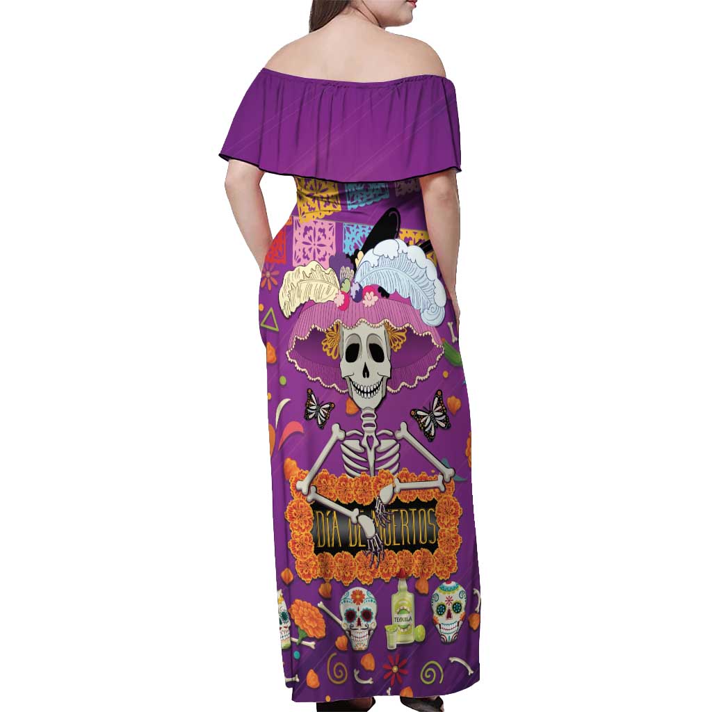 Dia De Muertos Mexico Off Shoulder Maxi Dress La Calavera Catrina - Wonder Print Shop