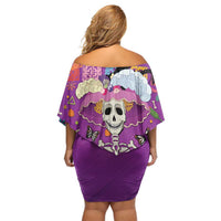Dia De Muertos Mexico Off Shoulder Short Dress La Calavera Catrina - Wonder Print Shop