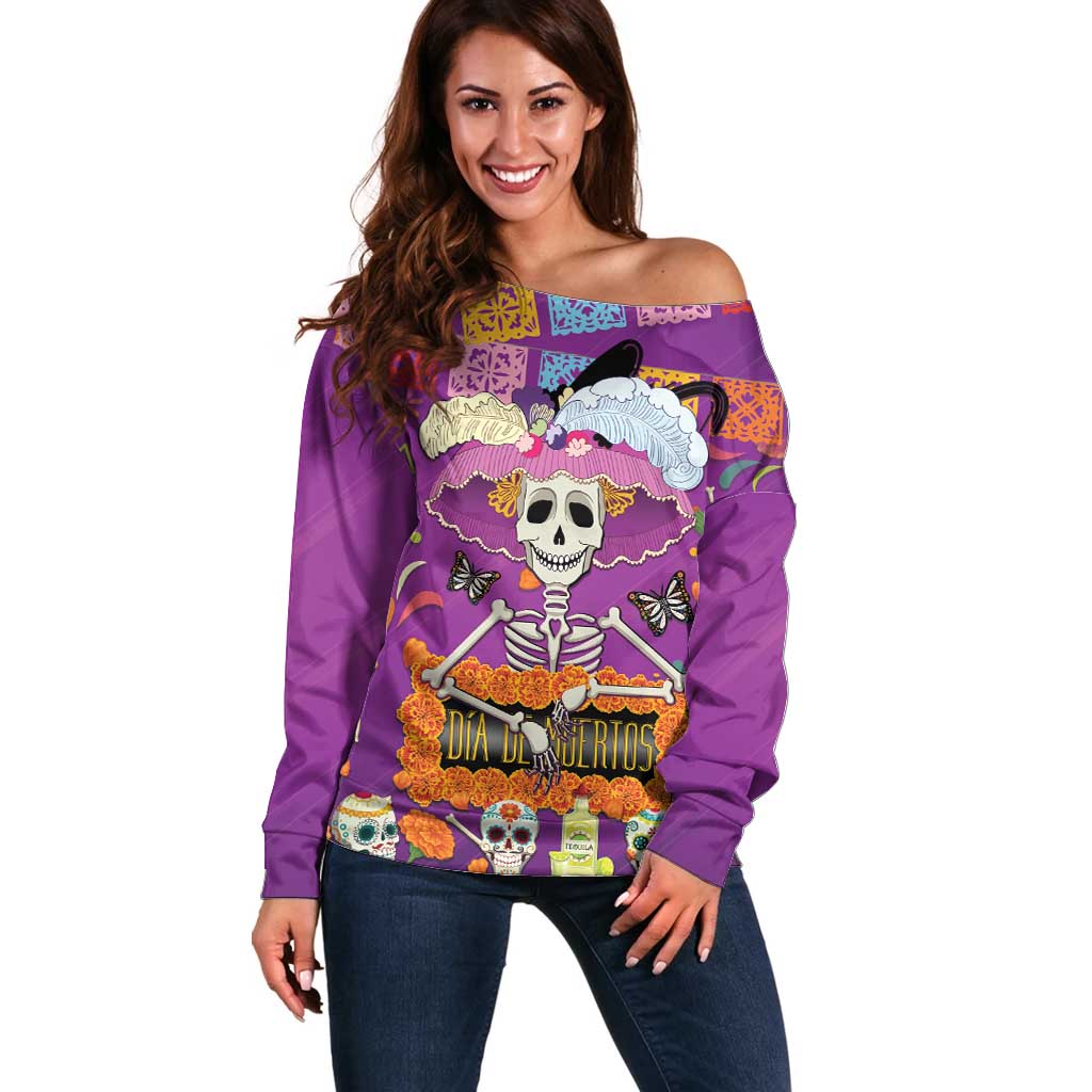 Dia De Muertos Mexico Off Shoulder Sweater La Calavera Catrina - Wonder Print Shop