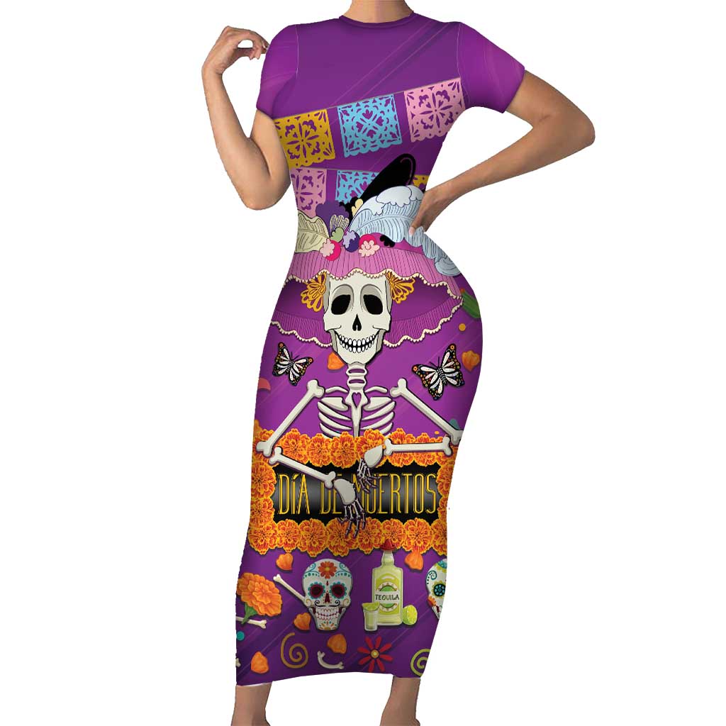 Dia De Muertos Mexico Short Sleeve Bodycon Dress La Calavera Catrina - Wonder Print Shop