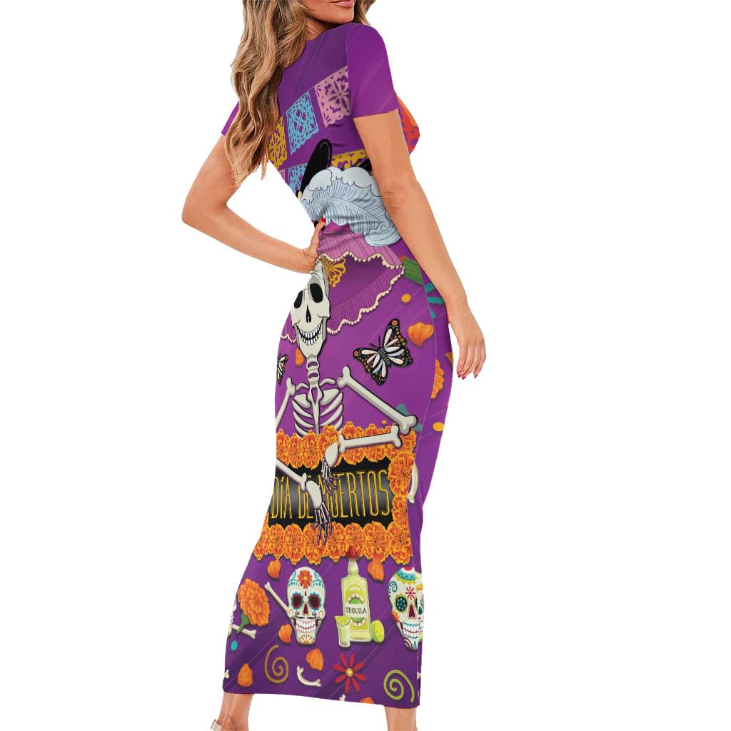 Dia De Muertos Mexico Short Sleeve Bodycon Dress La Calavera Catrina - Wonder Print Shop