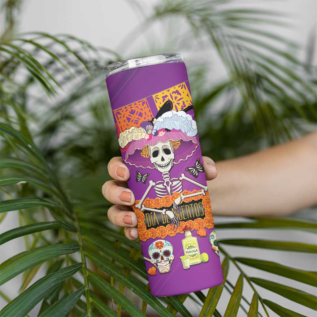 Dia De Muertos Mexico Skinny Tumbler La Calavera Catrina - Wonder Print Shop
