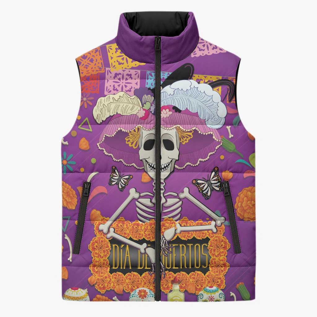 Dia De Muertos Mexico Sleeveless Puffer Jacket La Calavera Catrina - Wonder Print Shop