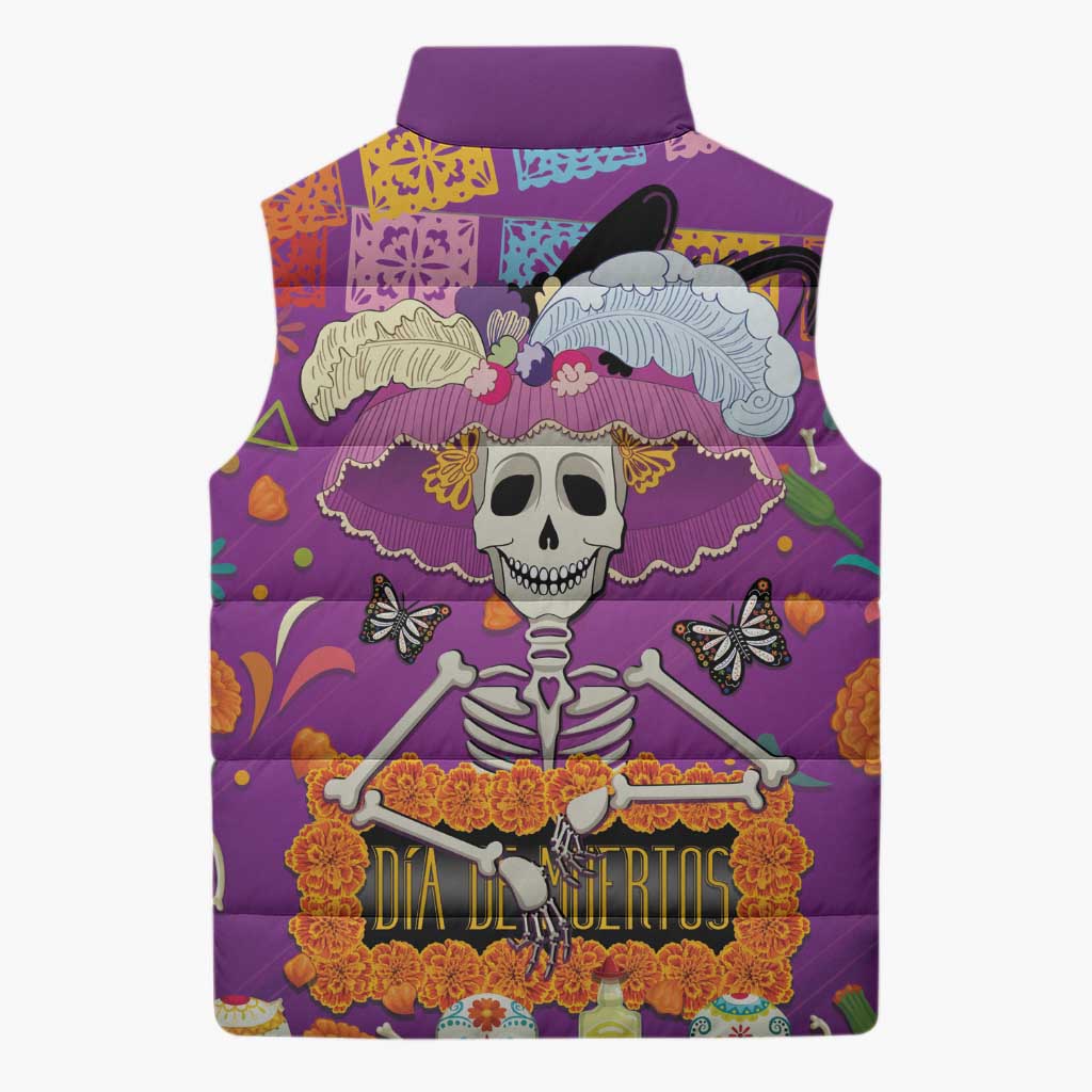 Dia De Muertos Mexico Sleeveless Puffer Jacket La Calavera Catrina - Wonder Print Shop