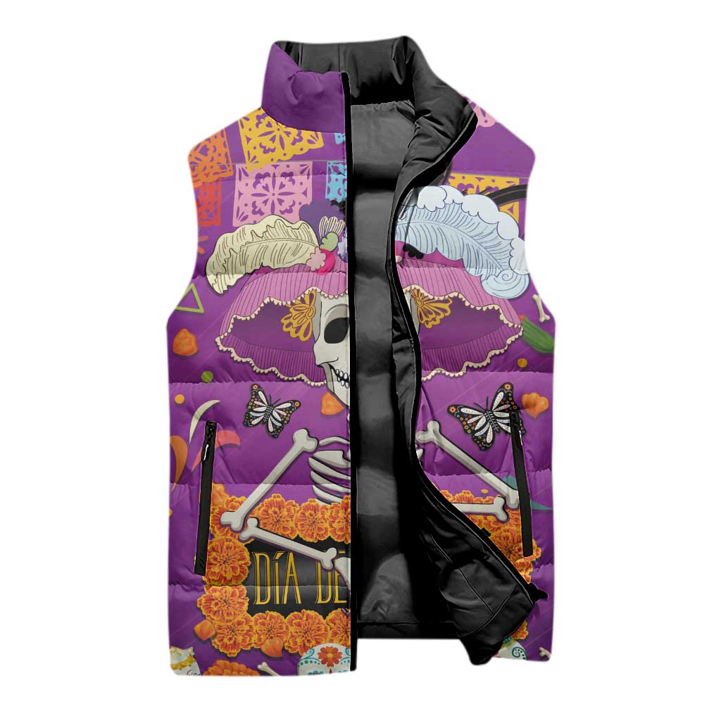 Dia De Muertos Mexico Sleeveless Puffer Jacket La Calavera Catrina - Wonder Print Shop