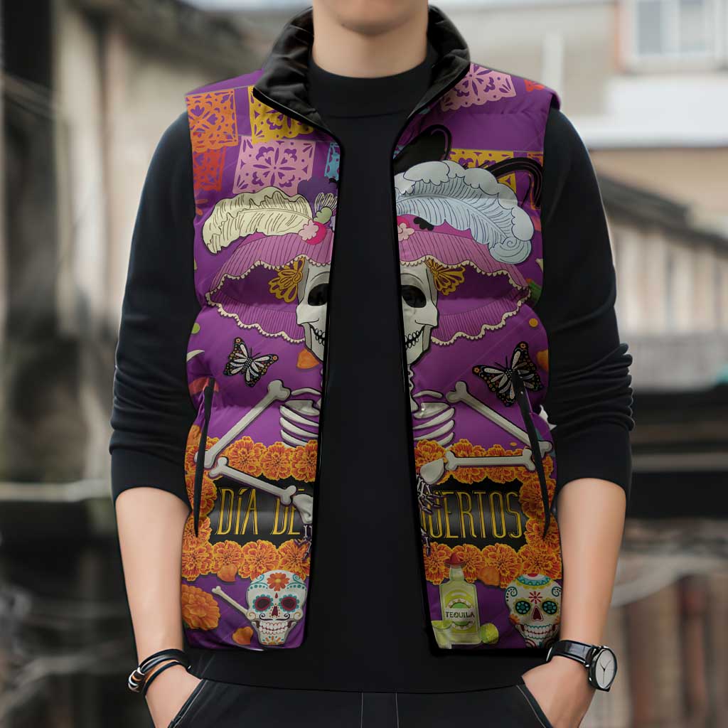 Dia De Muertos Mexico Sleeveless Puffer Jacket La Calavera Catrina - Wonder Print Shop
