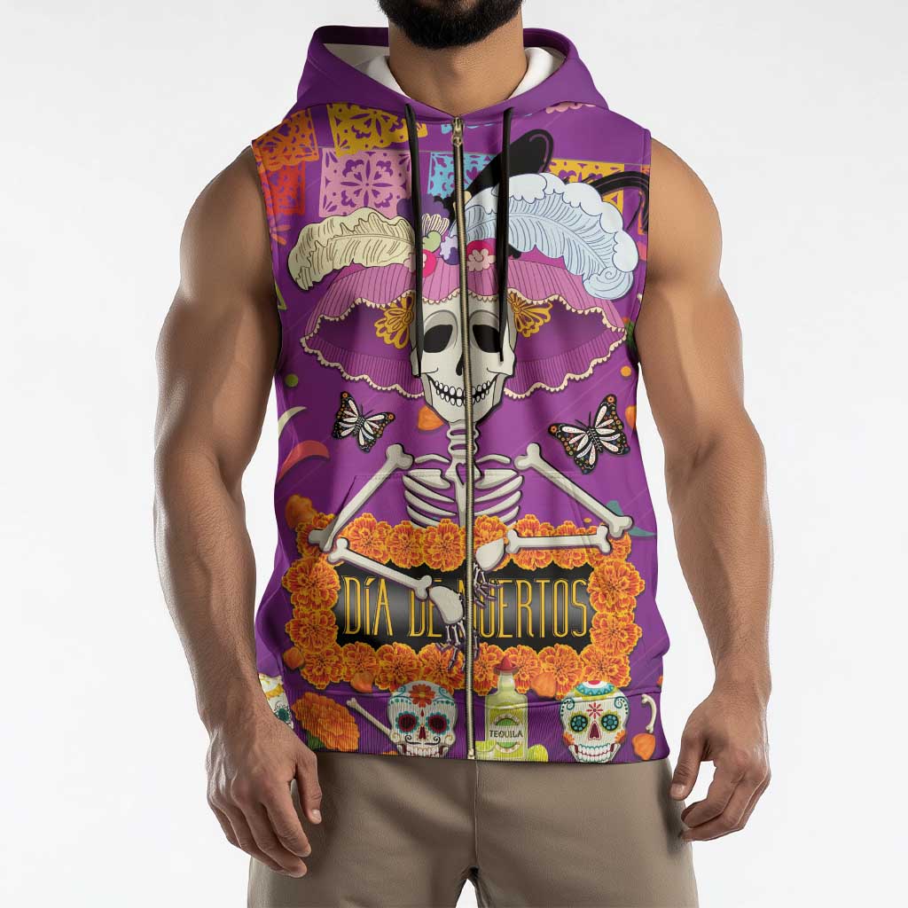 Dia De Muertos Mexico Sleeveless Zip Hoodie La Calavera Catrina - Wonder Print Shop