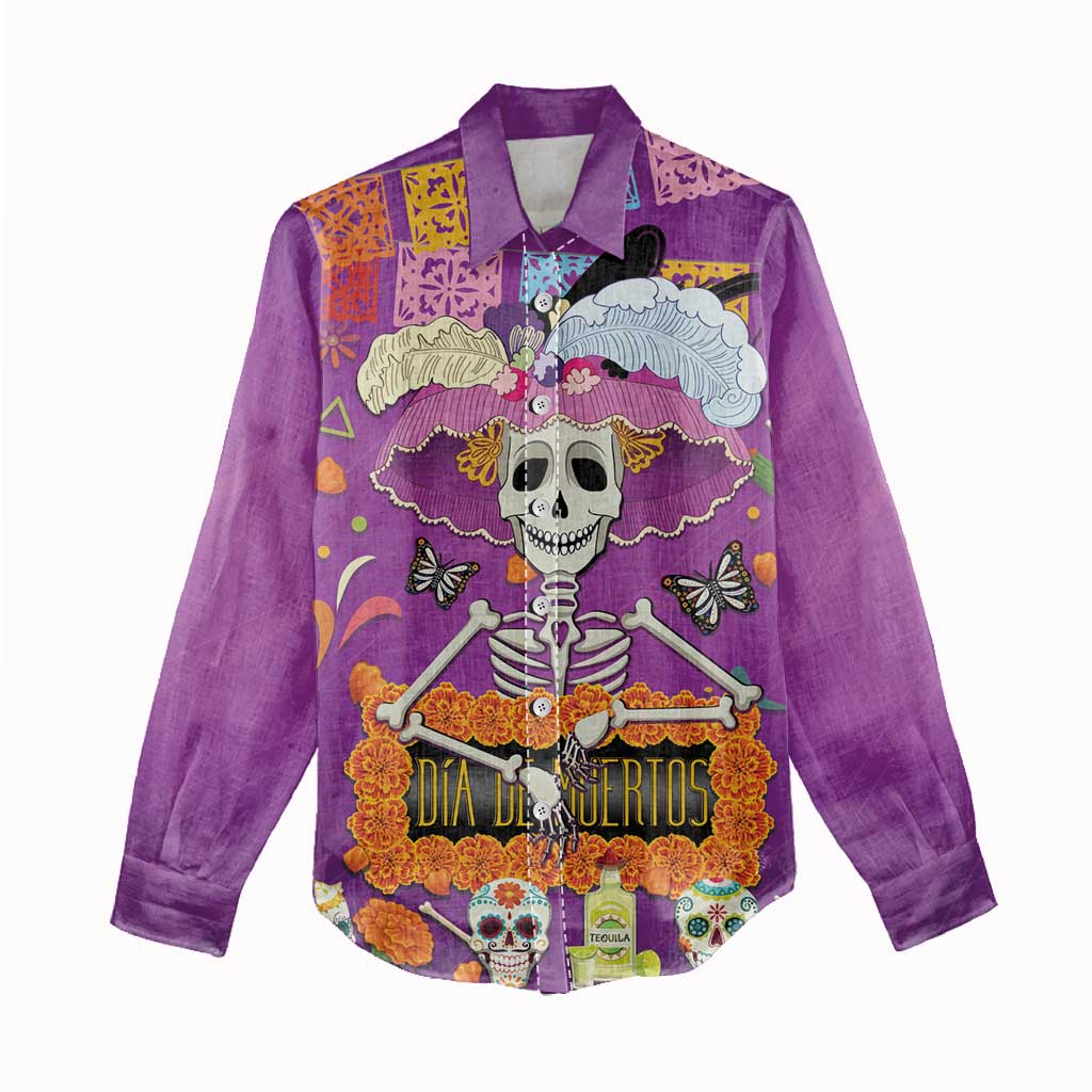 Dia De Muertos Mexico Women Casual Shirt La Calavera Catrina - Wonder Print Shop