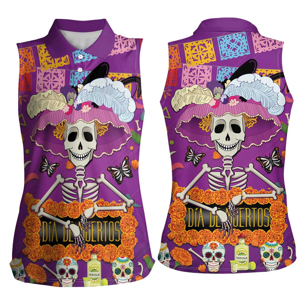 Dia De Muertos Mexico Women Sleeveless Polo Shirt La Calavera Catrina - Wonder Print Shop