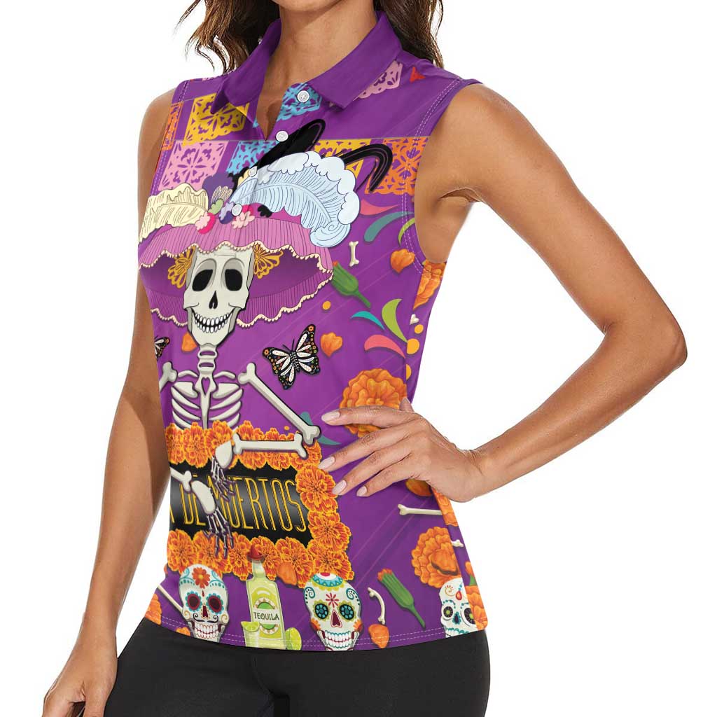 Dia De Muertos Mexico Women Sleeveless Polo Shirt La Calavera Catrina - Wonder Print Shop