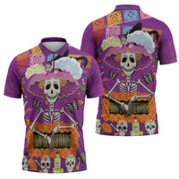 Dia De Muertos Mexico Zipper Polo Shirt La Calavera Catrina - Wonder Print Shop