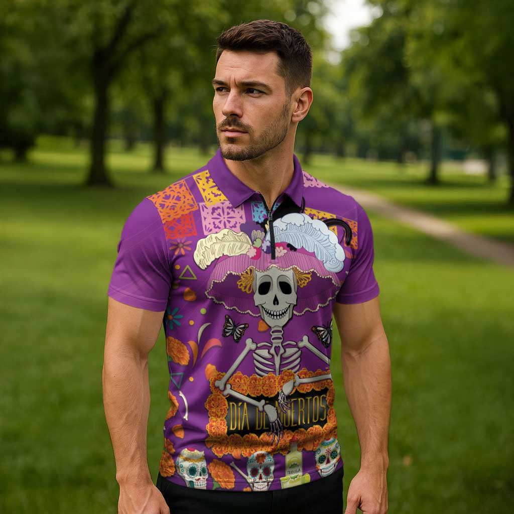 Dia De Muertos Mexico Zipper Polo Shirt La Calavera Catrina - Wonder Print Shop
