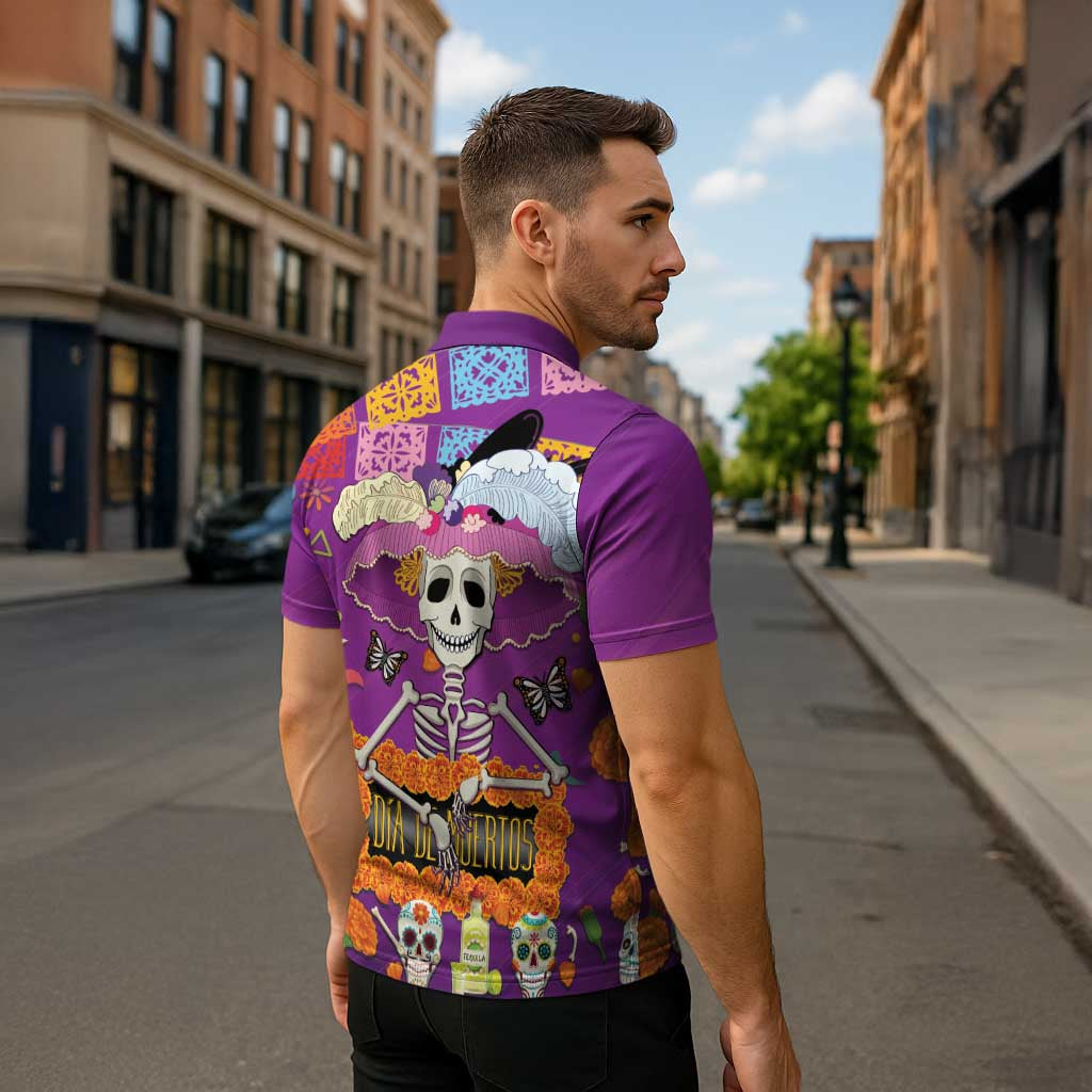 Dia De Muertos Mexico Zipper Polo Shirt La Calavera Catrina - Wonder Print Shop