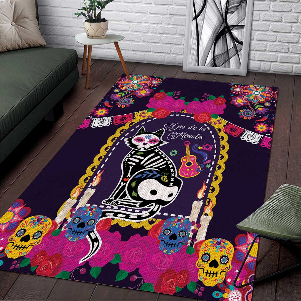 Mexico Day Of The Dead Area Rug Cat Skeleton Dia De Los Meowtos - Wonder Print Shop