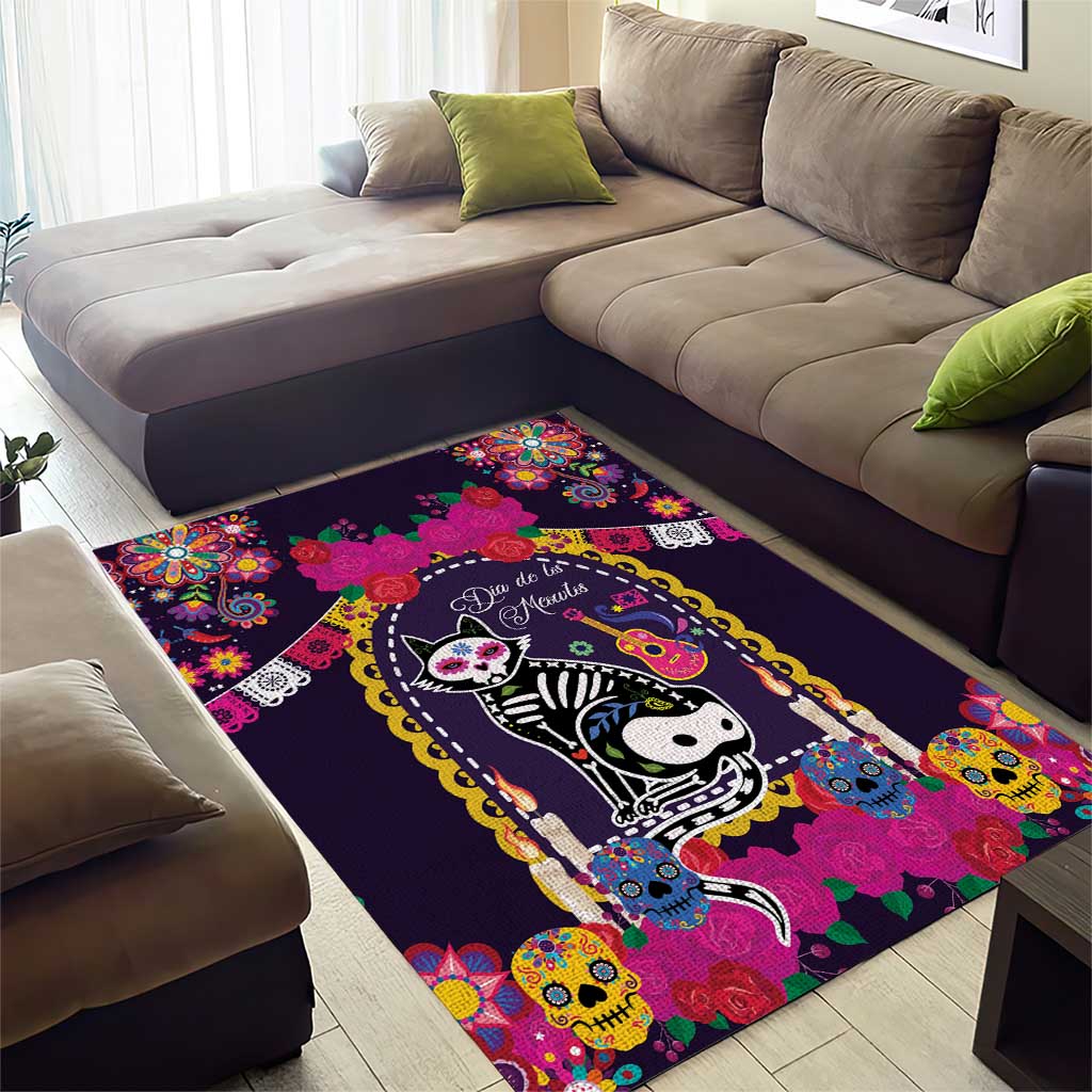 Mexico Day Of The Dead Area Rug Cat Skeleton Dia De Los Meowtos - Wonder Print Shop