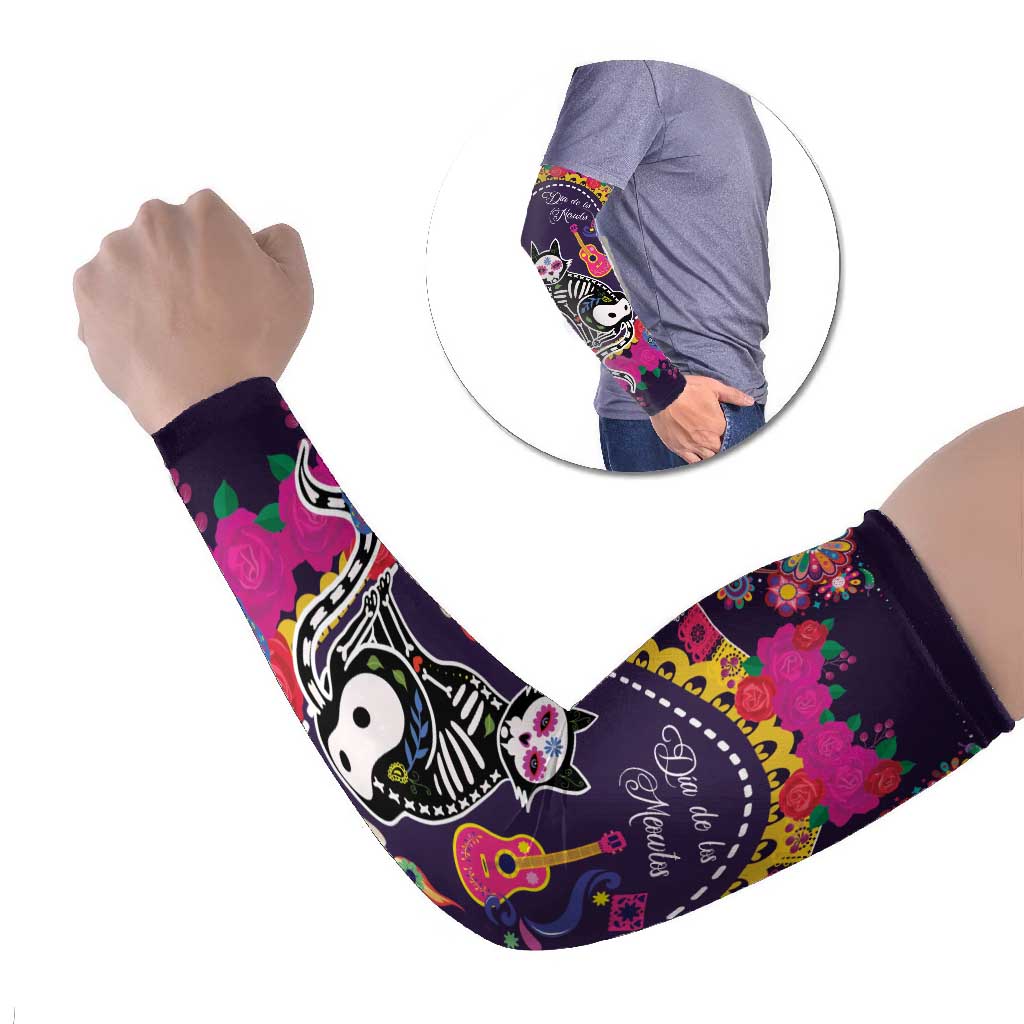 Mexico Day Of The Dead Arm Sleeves Cat Skeleton Dia De Los Meowtos - Wonder Print Shop