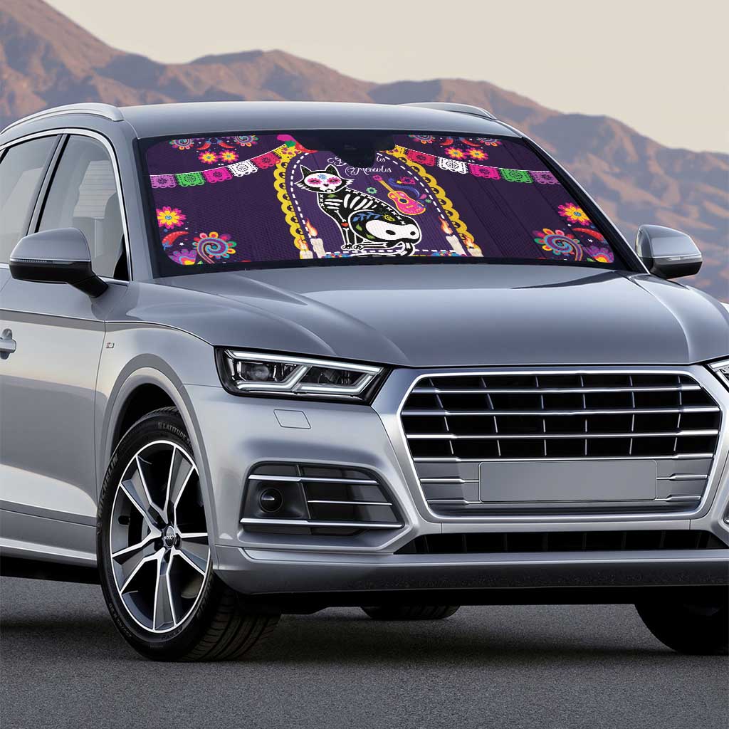 Mexico Day Of The Dead Auto Sun Shade Cat Skeleton Dia De Los Meowtos - Wonder Print Shop