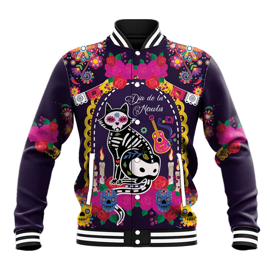 Mexico Day Of The Dead Baseball Jacket Cat Skeleton Dia De Los Meowtos - Wonder Print Shop