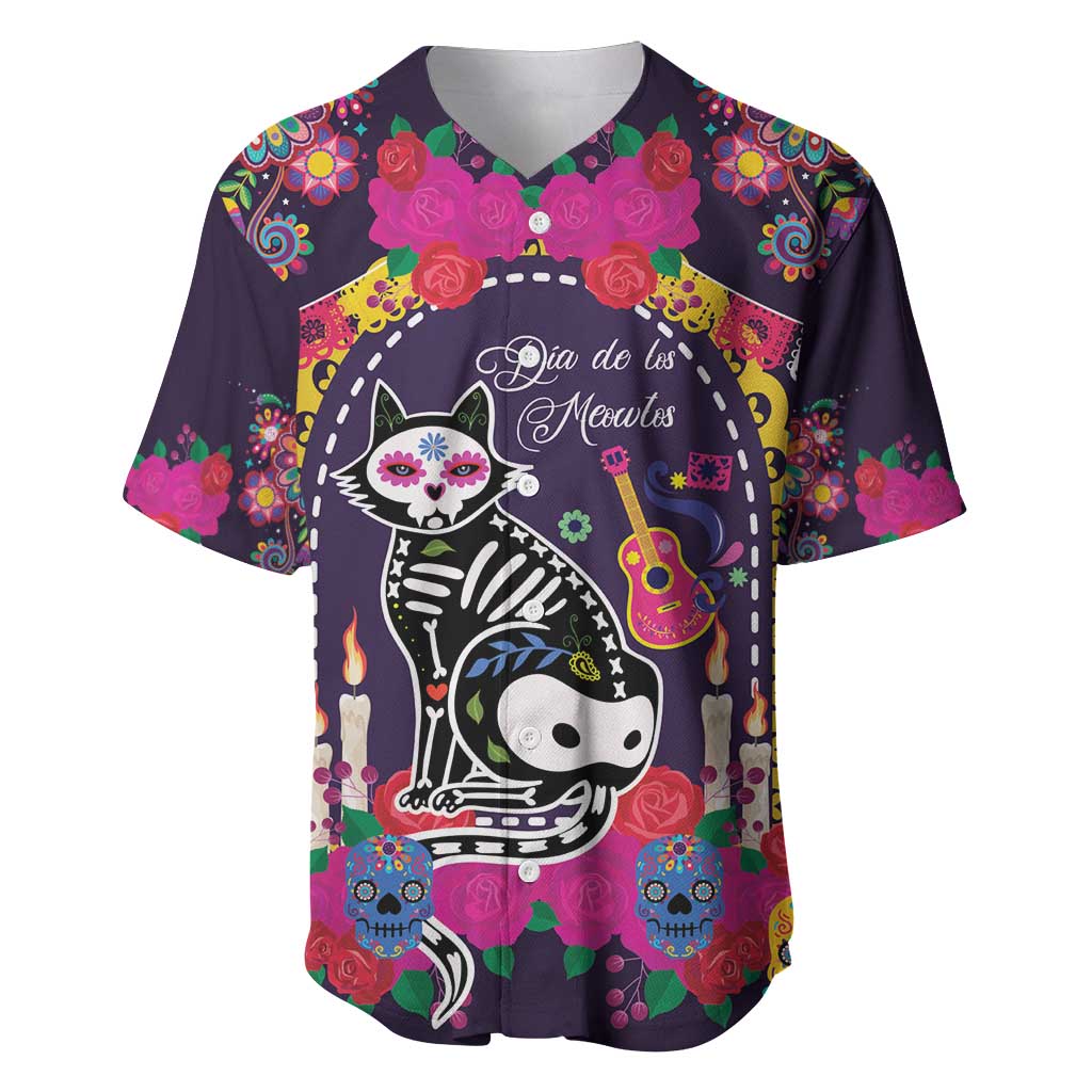 Mexico Day Of The Dead Baseball Jersey Cat Skeleton Dia De Los Meowtos - Wonder Print Shop