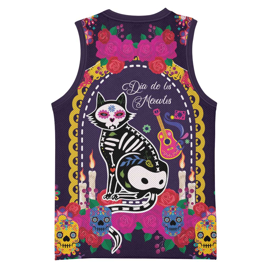 Mexico Day Of The Dead Basketball Jersey Cat Skeleton Dia De Los Meowtos - Wonder Print Shop