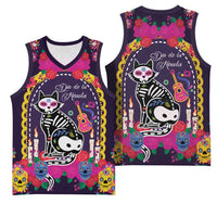 Mexico Day Of The Dead Basketball Jersey Cat Skeleton Dia De Los Meowtos - Wonder Print Shop