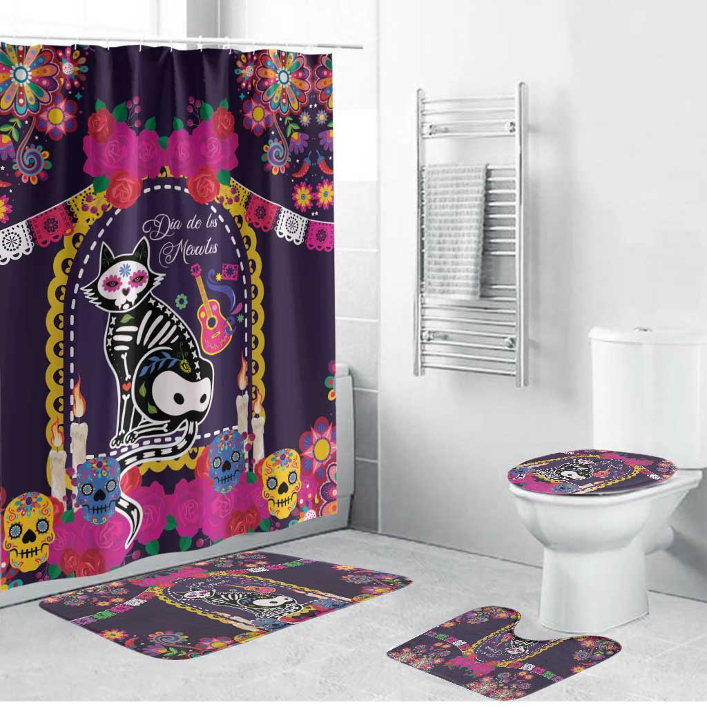 Mexico Day Of The Dead Bathroom Set Cat Skeleton Dia De Los Meowtos - Wonder Print Shop