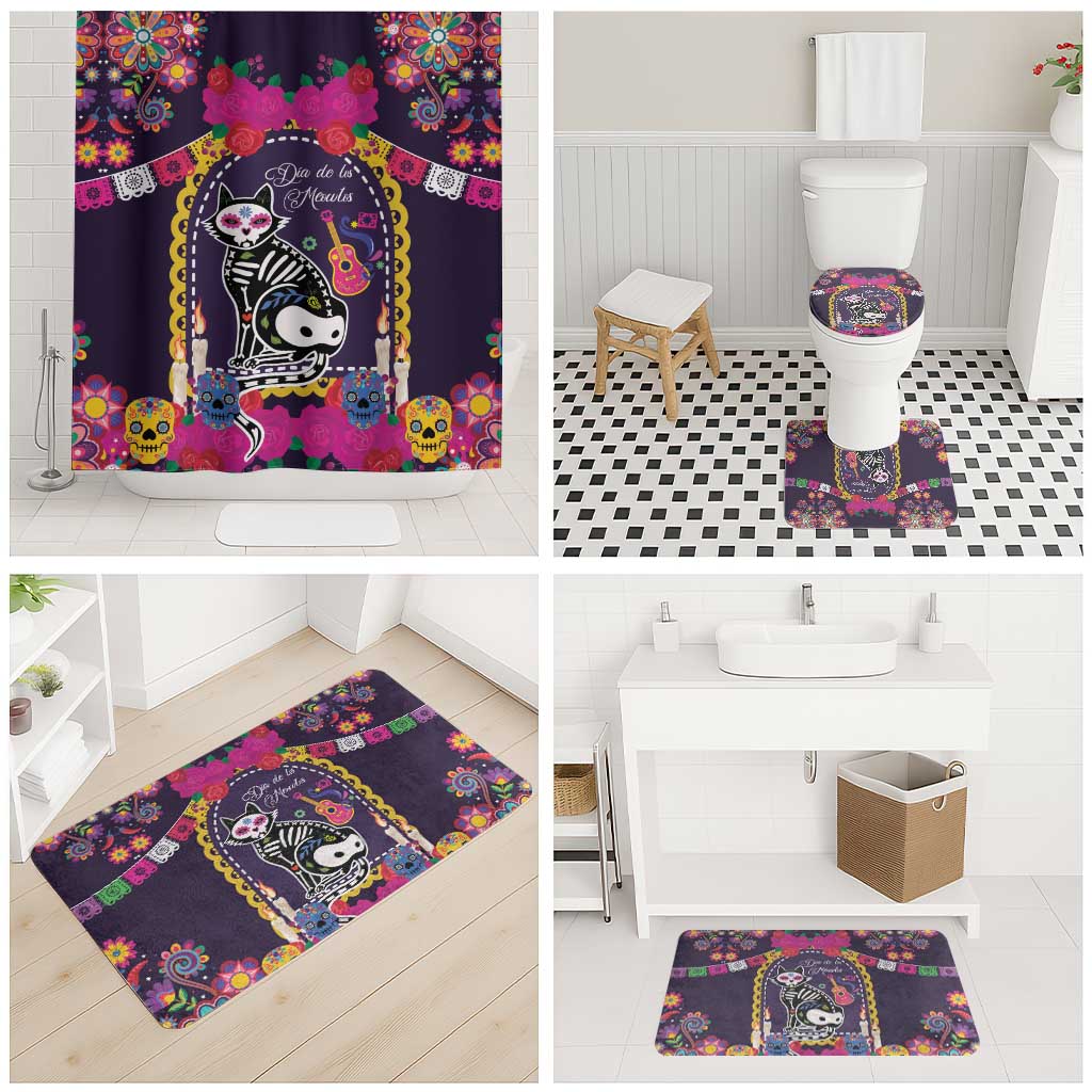 Mexico Day Of The Dead Bathroom Set Cat Skeleton Dia De Los Meowtos - Wonder Print Shop